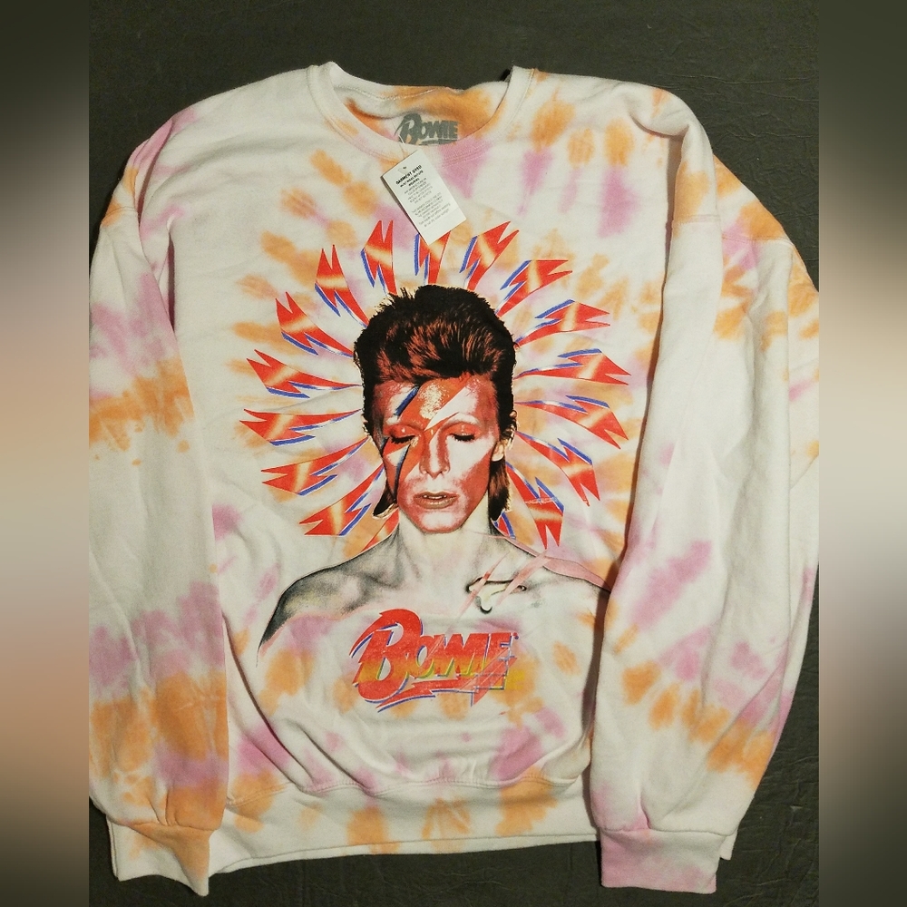 NEW! DAVID BOWIE STARDUST HEAVY OVERSIZED S/M LICENSED TIE DYE PULLOVER HOODIE